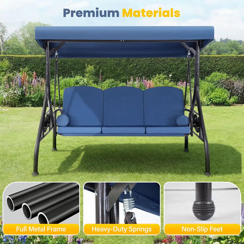 Three Seat Outdoor Porch Swing With Adjustable Canopy Converts To Bed Two In One Patio Swing And Lounge in garden