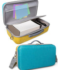 Built Like A Tank Hard Carrying Case Snug Fit For Liene Pixcut S1 Color Photo Sticker Printer And Cutting Machine With Adjustable Divider, showing open case with colorful sheets.