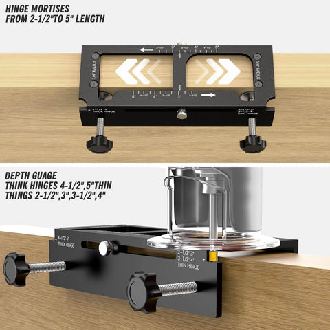 Rock Solid Aluminum Door Hinge Jig Router Template for adjustable mortising 2.5 to 5 inch hinge range on wooden surface