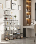 20 Cube Wire Grid Storage Organizer in black metal, modular shelving, 60.6 inch cabinet with decor, for home and office use.