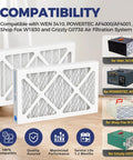 Three Pack 5 Micron Outer Air Filter Replacements For Your Workshop And Garage System That Snap In Smoothly Compatible With WEN 3410 POWERTEC AF4000 AF4001 Shop Fox W1830 Grizzly G0738 Air Filtration, showing compatibility and specifications