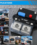 Built Tough 60 Amp Marine Circuit Breaker And Battery Disconnect Switch For Boat Trolling Motors showing waterproof connections and control switch.
