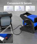 High Velocity 15 Inch Floor Fan With 375 CFM Air Mover Three Speed Portable Industrial Blower shown with dual outlets and reset button.
