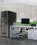 Slick 37U Floor Standing Server Rack With 24 Inch Deep Network Cabinet And Locking Mesh Door, ideal for modern office setup.