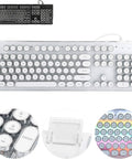 Badass 104 Key Mechanical Gaming Keyboard For PC featuring sleek white round keys and retro punk design with vibrant backlights.