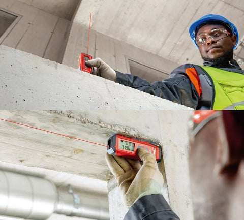 Pro Grade Laser Distance Meter For Builders And DIYers With 200 Ft Range And 1.5 mm Accuracy used by construction worker indoors