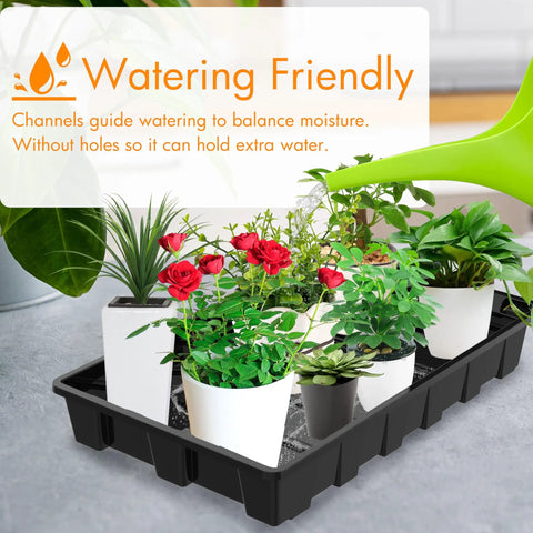 Reusable Seed Tray Set For Easy Grow Seed Starting Microgreens Indoor Gardening And Greenhouse Nurseries No Drain Holes For Mess Free Watering 14.5 By 9 Inches 10 Pack with plants