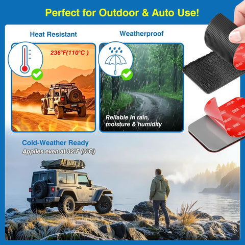 Heavy Duty Hook And Loop Adhesive Squares, 8 Pack, 1.97 X 1.57 Inches, heat resistant features and weatherproof durability