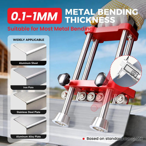 Two Station Metal Bender That Nails 0 To 100 Degree Bends Portable Seven Inch Sheet Metal Roller, showing materials it can bend.