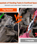 Comparison of Magnetic Tap Socket Set Twelve Piece For One Quarter Inch And Three Eighths Inch Drive with T-Handle in tight space