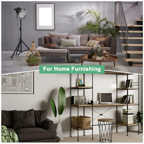 Modern living room with grey sofa, green plants, and wooden coffee table, showcasing stylish home furnishings.