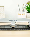 EZ Squeeze 12 Sheet Three Hole Punch With No Jam Tech, All Metal Office Punch for 12 Sheets, Built In Ruler, Silver and Black