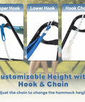 Heavy Duty Universal Double Hammock Stand for Two People, Steel Indoor Outdoor Frame, adjustable hooks and chains detail