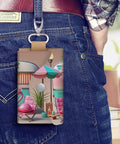 Slim PU Leather Key Wallet for Men and Women with RV design clipped to jeans, compact durable twin layer for travel and everyday carry.
