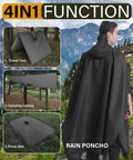 Black Hooded Packable Unisex Rain Poncho With Front Pocket Ultra Lightweight Waterproof Raincoat for all-weather use