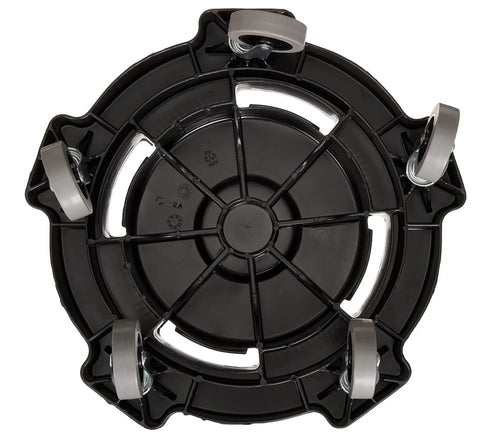 Heavy Duty Rolling Dolly Cage Base For 32 44 55 Gallon Round Barrels Twist Lock Durable Frame Tough Black Transport Cart with wheels.