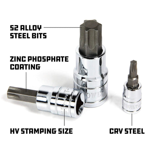 Torx T70 Star Bit Socket 1/2 Inch Drive High Visibility Size Markings S2 Chrome Vanadium Steel Trio with CRV Steel Coating