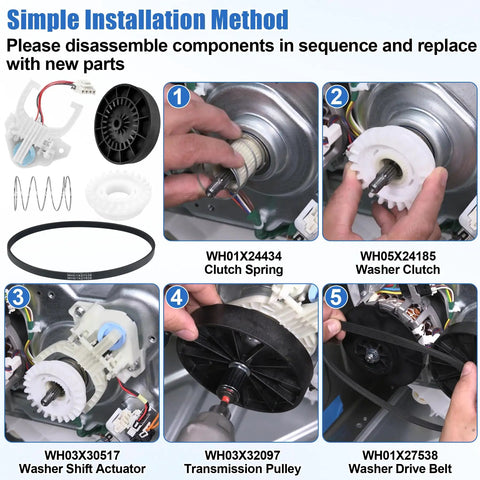 Must Have Complete Washer Repair Kit With Transmission Pulley And Nut, Washer Shift Actuator, Drive Belt, Clutch And Clutch Spring