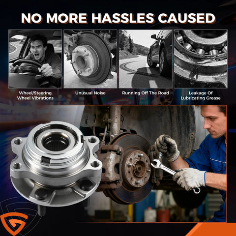Mechanic installing Rear And Front Wheel Bearing And Hub Assembly Kit For Ford Explorer 2011 To 2018 And Police Interceptor Utility Front And Rear 5 Lug Hubs With ABS Durable Replacement For Rough Roads Direct Fit.