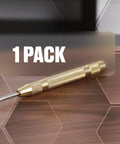 Automatic Center Punch For Metal And Wood Featuring Spring Loaded Kick And Adjustable Knob on wooden surface, one pack, detailed grip.
