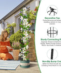 Woman gardening next to a 6.2 ft Double Pack Garden Obelisk Trellis For Climbing Plants, shown with white flowers on a patio.