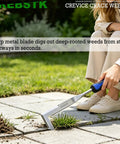 Crevice Weeder Tool With Stainless Steel Double Sided L Shaped Blade removing weeds between patio stones