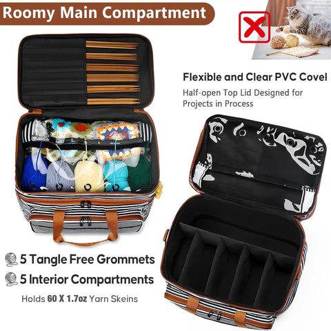 3 Piece Crochet Bag Set With Wrist Yarn Holder Large Waterproof Yarn Tote Knitting Organizer with compartments