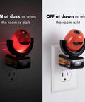 Cars Night Light Projector For Kids With Dusk To Dawn Sensor Plug In Night Light showing off and on modes in dark and lit rooms