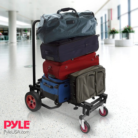 Compact Folding Equipment Dolly Converts Into 8 Handy Carts Heavy Duty Hand Truck loaded with luggage in an airport