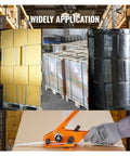 Heavy Duty Manual Strapping Machine Kit For PP Tape Packing Pliers With 100 Metal Seals in use securing boxes and pallets.
