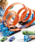 Cool Race Track Car Set For Kids 3 Plus With 5 Rotating Tracks And 2 Small Cars in playroom with child enjoying racing