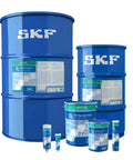 LGEV Two To Zero Point Zero Three Five Bearing Grease containers for industrial equipment, blue barrels and smaller tubes visible