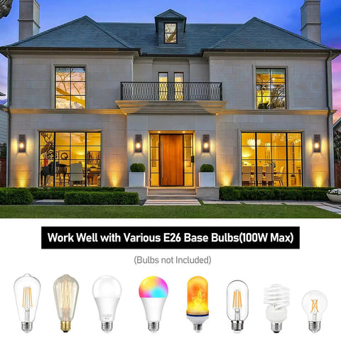 Outdoor Wall Light Fixtures Built To Last Boss Level Durability Weatherproof Exterior Lanterns In Brown With E26 Sockets shown on house