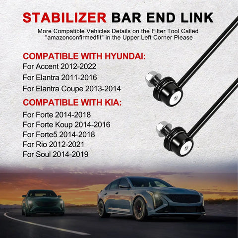 Front Sway Bar Link Kit Two Pack For Hyundai Accent 2012 To 2022 Elantra 2011 To 2016 Elantra Coupe 2013 To 2014 Elantra GT 2013 To 2017 Tucson 2014 To 2021 Veloster 2012 To 2017 Kia Forte 2014 To 2018 Rio 2012 To 2021 Soul 2014 To 2019 black stabilizer links