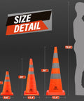 28 Inch Collapsible Traffic Safety Cones Pack Of 4 With Reflective Collar size comparison with human silhouette and measurements