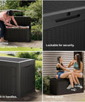 Monster Size Outdoor Storage Box 320 Gallon Lockable Resin Deck Box Weatherproof Patio Storage Bin For Furniture Cushions Garden Tools And Pool Accessories UV Resistant Black