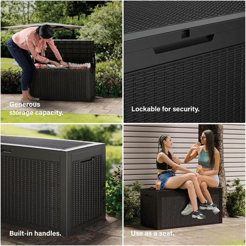 Monster Size Outdoor Storage Box 320 Gallon Lockable Resin Deck Box Weatherproof Patio Storage Bin For Furniture Cushions Garden Tools And Pool Accessories UV Resistant Black
