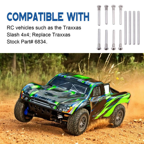 Must Have Complete Suspension Pin Set For 1/10 Traxxas Slash 4x4 RC Truck above an RC truck in action