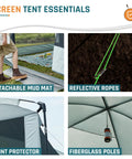 Big 13x9 Screen House Tent With Mesh Gazebo And 2 Magnetic Doors Projection Screen Included Perfect Outdoor Patio Backyard Canopy Shelter For Camping And Hangouts Gray screen tent essentials with detachable mud mat, reflective ropes, joint protector, and fiberglass poles.