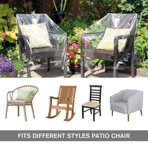 4 Pack Outdoor Clear Plastic Chair Covers Waterproof Dust Proof Fits Chairs Sofas Couches and Recliners 37 x 30 x 30 Inches Protection for Furniture Moving and Storage covering patio chairs