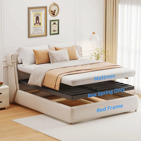Straight Up Heavy Duty Queen Bunkie Board shown beneath a mattress, highlighting solid metal support and rounded edges.