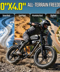 Rider on Beast Mode 1500W Peak Electric Fat Tire Bike For Adults, All Terrain 20x4.0, showcasing off-road capabilities