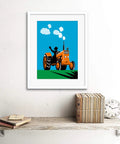 Smiling Farm Tractor And Transport Machine Black Framed Art Print 12 By 16 Inches For Wall Decor In Rustic Farmhouse Style