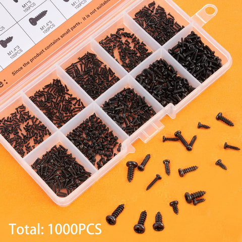 Miniature Phillips Screw Assortment Kit 1000Pcs Tiny Self Tapping Screws For Glasses Watch Clock M1 M1.2 M1.4 M1.7 Sizes 3mm 4mm 5mm Pack