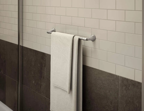 Elm 18 Inch Wall Mounted Towel Bar Satin Nickel Finish For Modern Bathrooms Durable Metal Bath Hardware With Easy Install And Included Mounting Hardware