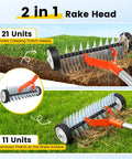 Wheeled Thatch Rake For Moss And Leaves, Adjustable Dethatching Roller With 0 To 12 Degree Angle, showing stainless steel blades.