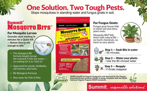 Kick Those Pesky Mosquitoes To The Curb With Premium Biological Bits For Yards And Garden Ponds Fast Acting Larvae Killer package with instructions.
