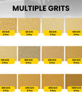 Top Tier 5 Inch Hook And Loop Sanding Discs With 40 To 1000 Grit Assorted Aluminum Oxide Pads arranged in a grid format.