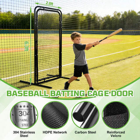 Heavy Duty Freestanding Baseball Batting Cage Door With Steel Tube Frame And HDPE Mesh, Multi Locking System, Recessed Install