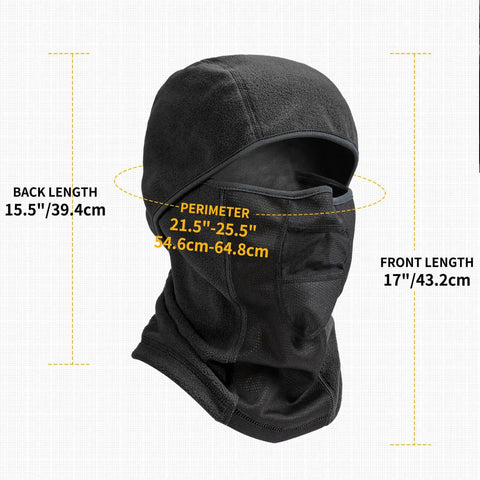Winter Balaclava Ski Face Mask For Men Breathable Thermal Windproof Mask For Motorcycle Riding And Cycling In Cold Weather Full Face Or Open Half Mask Black, showing dimensions and design details